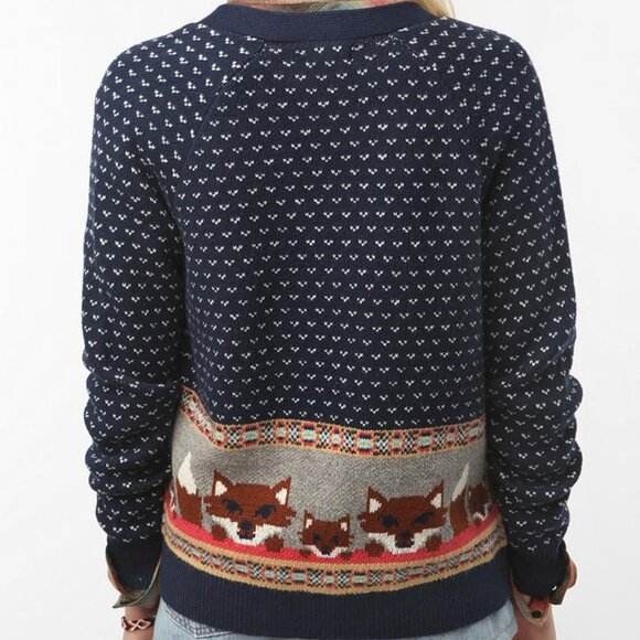 Retro Cooperative Intarsia Cool Like A Fox Fair Ilse V-Neck Cardigan - Picture 2 of 16